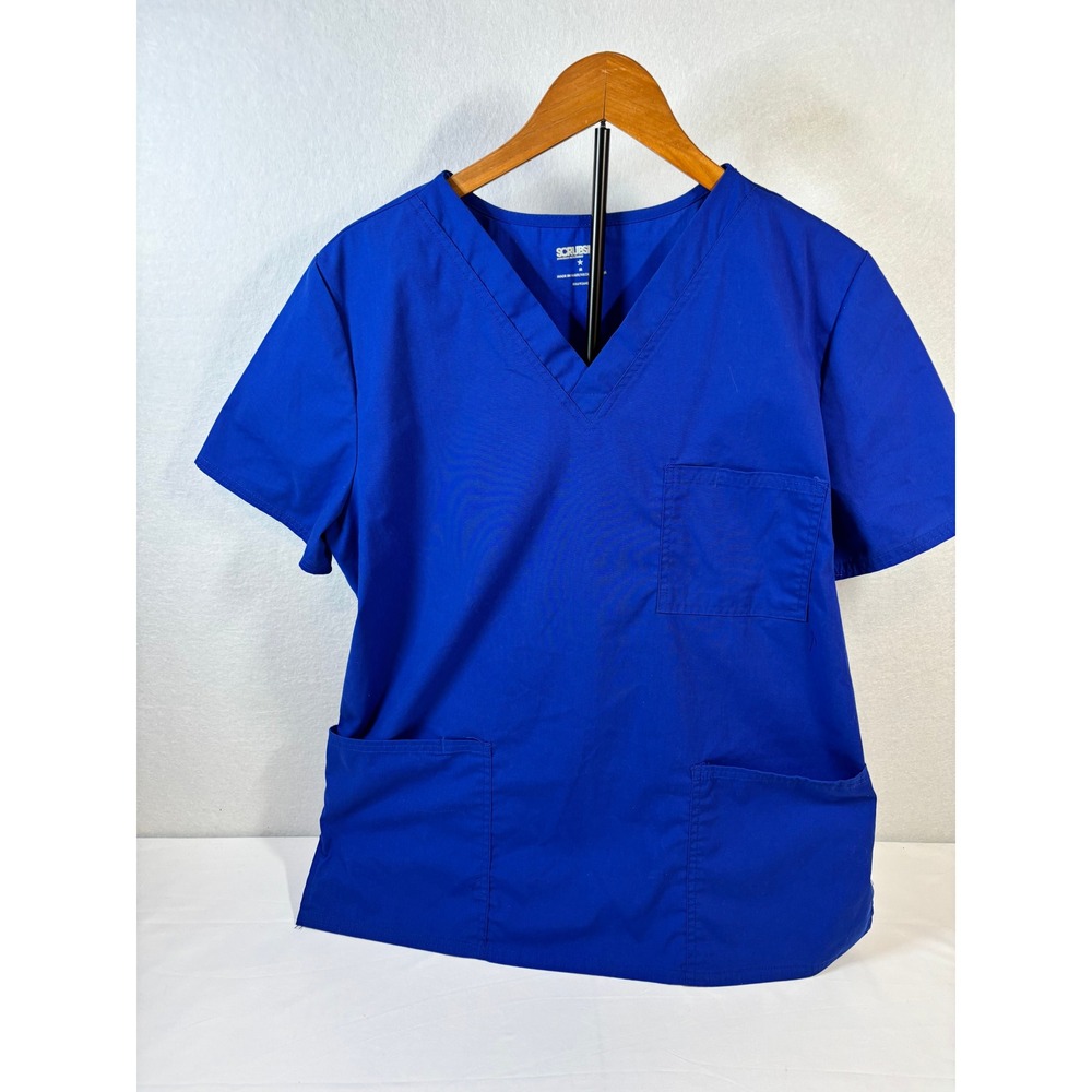 Scrubstar Womens Electric Blue V-Neck Scrub Top Medium WM01T895 Pocket Stretch